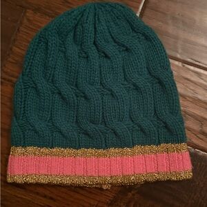 Gucci Green Knit Beanie with Pink and Gold Trim